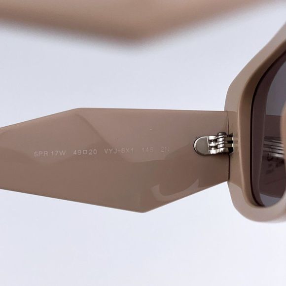 Prada PR17WS VYJ6X1 Sunglasses Powder Beige Brown Rectangle Unisex - Picture 9 of 13